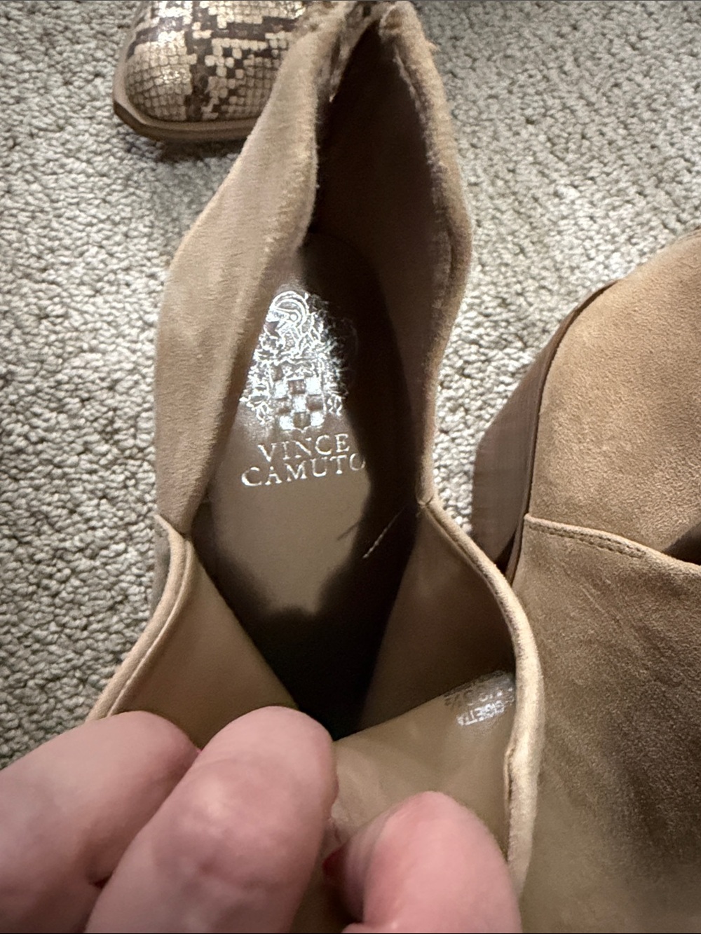 Vince Camuto Taupe Pointed Toe Suede Ankle Booties - Picture 4 of 5